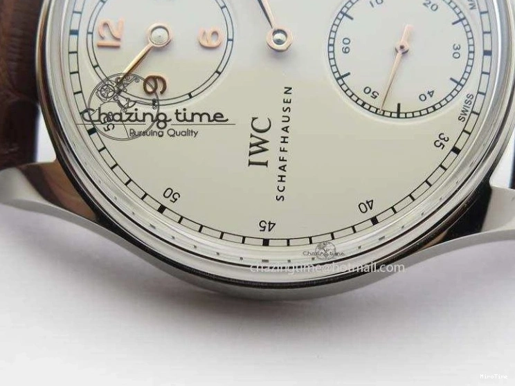 MIROTIME 0427 Sustainable Portuguese IW5444 SS White Dial RG Numbers On Brown Leather Strap A 7256